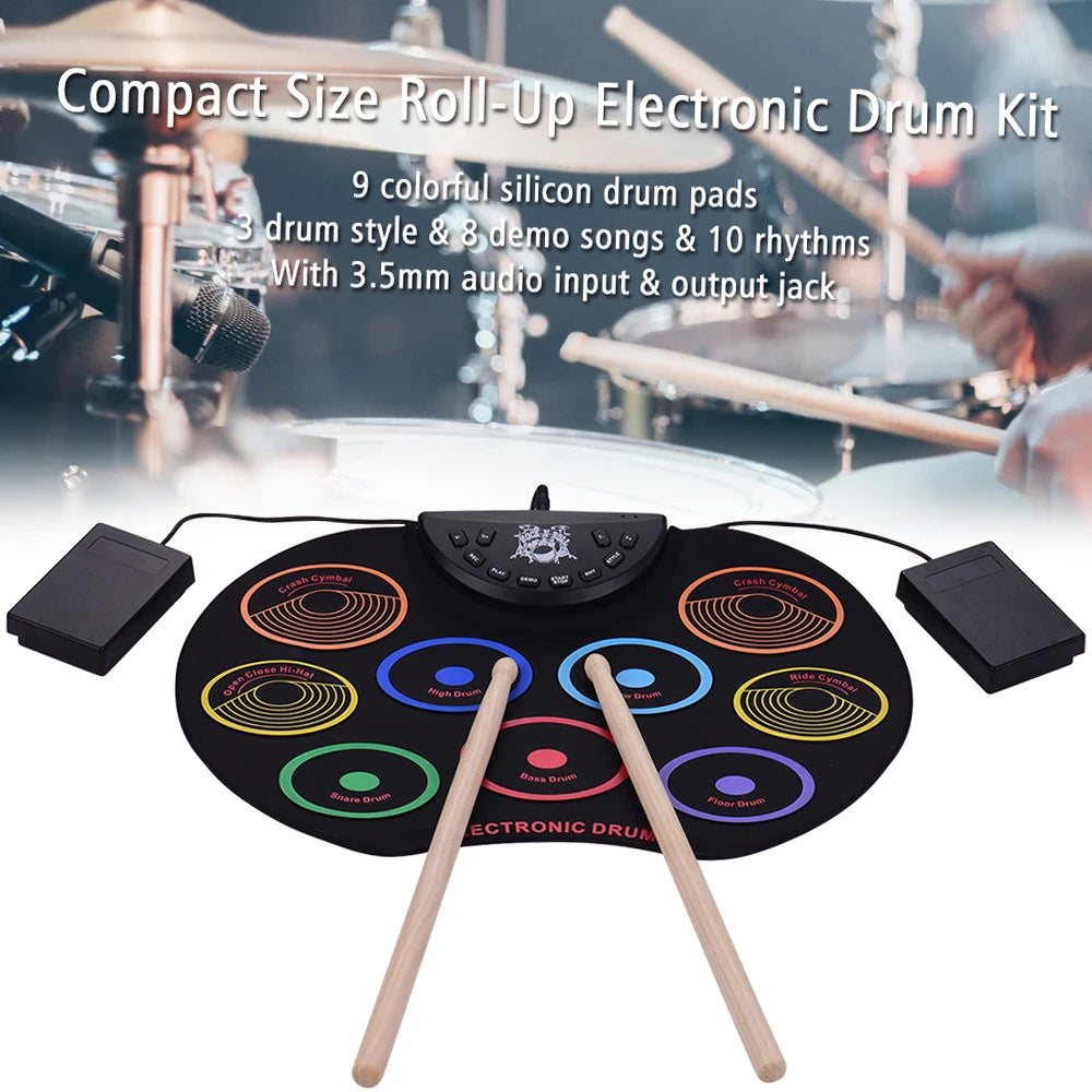 Portable Roll Up Electronic Drum Kit With 9 Silicon Pads