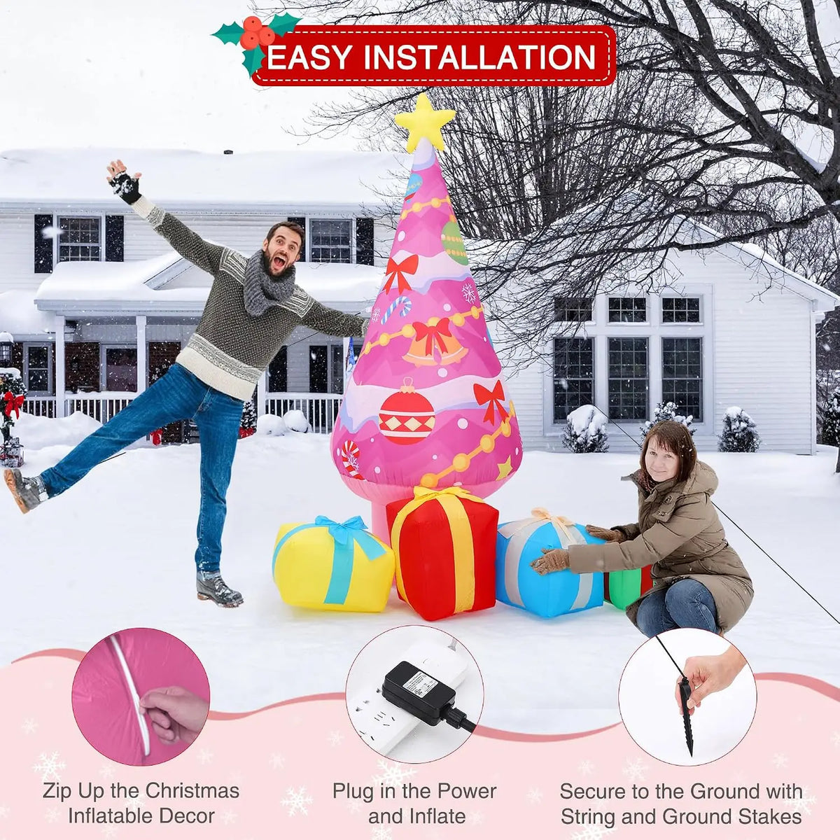 Pink Inflatable Christmas Tree | Built In LED Lights | 7 Ft | Yard Decor