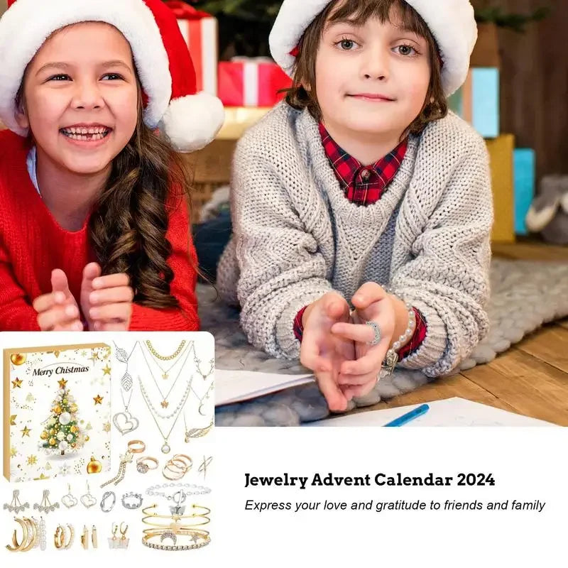Advent Calendar | 24 Day Jewelry Countdown | Electroplated Alloy Pieces | Gift For Women And Teen Girls
