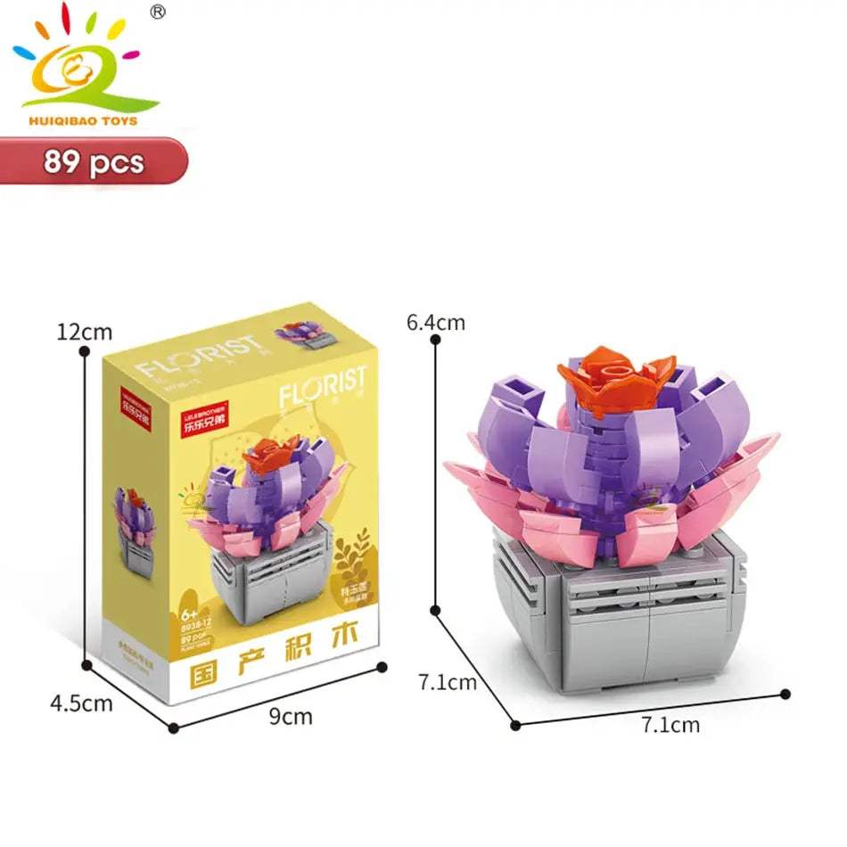HUIQIBAO MOC Flower Succulent Potted Model Building Block DIY Eternal Bouquet Home Desk Plant Decor Brick Girl Gift Children Toy - ToylandEU