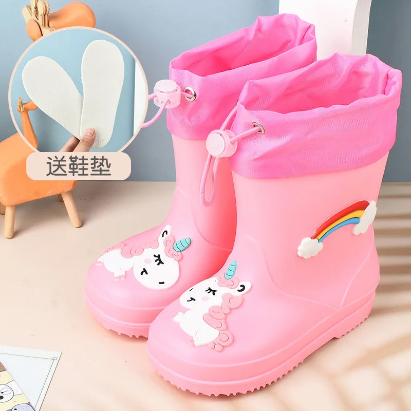 Kids Rain Boots | Waterproof Non Slip | Cartoon Print | Toddler Youth