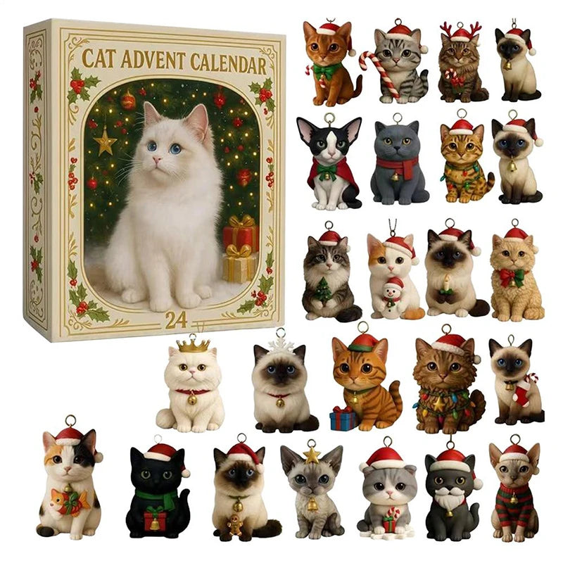 Cat Advent Calendar | 24 Days Xmas Countdown | 24pc Acrylic Kitten Decor | Gift