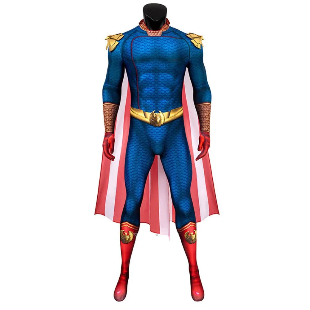 Homelander Cosplay Costume Jumpsuit With Cloak For Adults