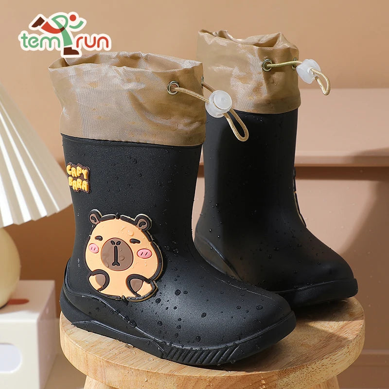 Kids Rain Boots | Waterproof Rubber | Cartoon Capybara Pattern