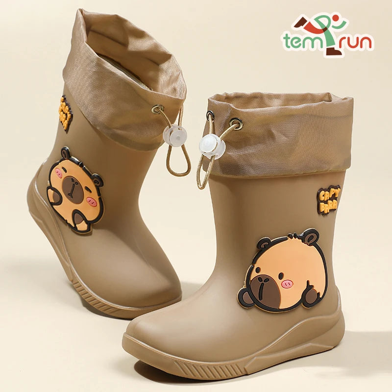 Kids Rain Boots | Waterproof Rubber | Cartoon Capybara Pattern