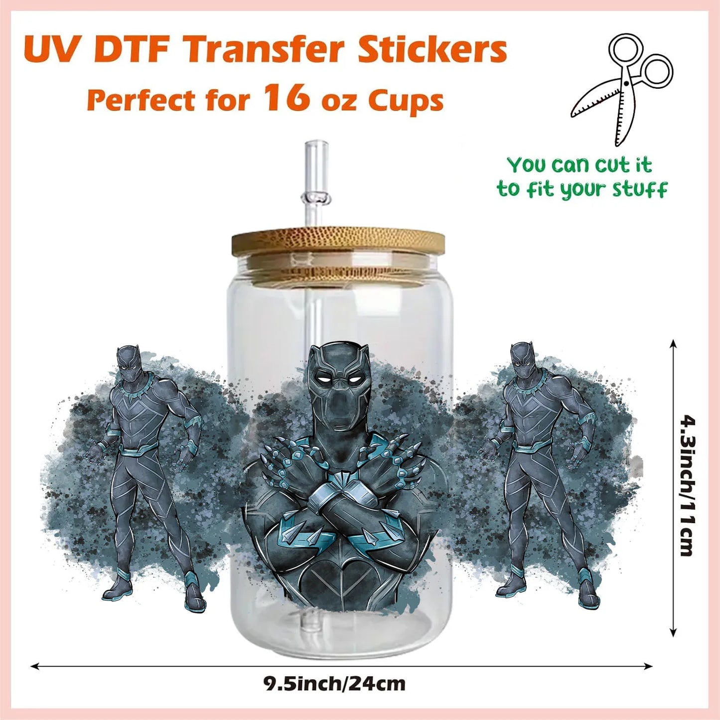 UV DTF Transfer Stickers | Super Hero Cartoon | 5pc Set | 16oz Cup Wraps