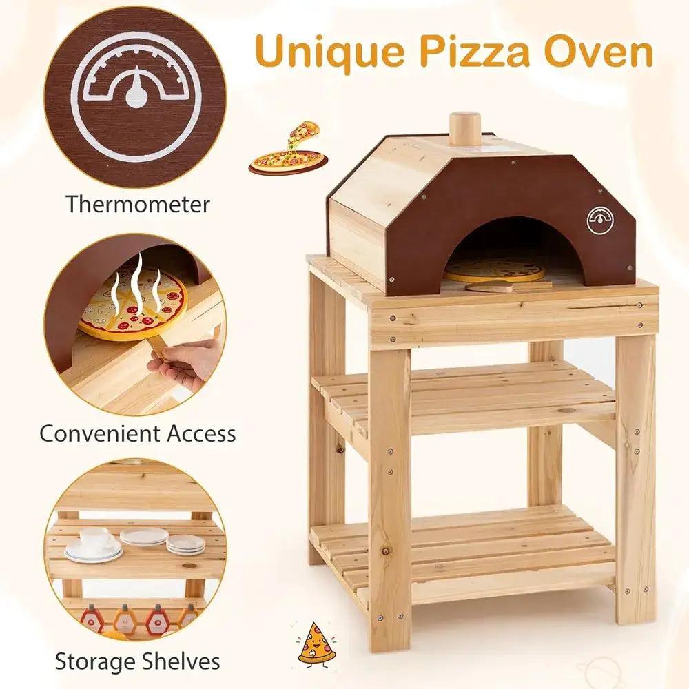 3-Piece Wooden Play Kitchen Set with BBQ Grill & Pizza Oven, 14 Accessories, Sink, Stoves for Kids 3+ Years - ToylandEU