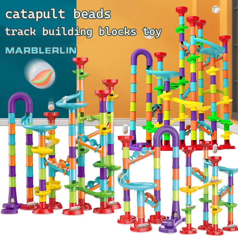 Marbles Run Catapult Track Building Blocks Slide Beads Educational