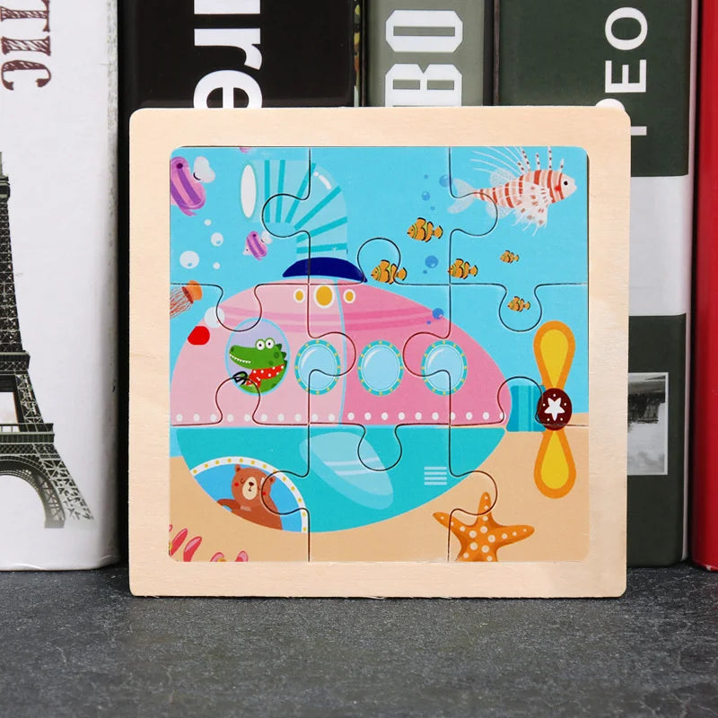 3D Wooden Puzzle | 11x11cm | Animal and Vehicle Cartoon Theme | Unisex