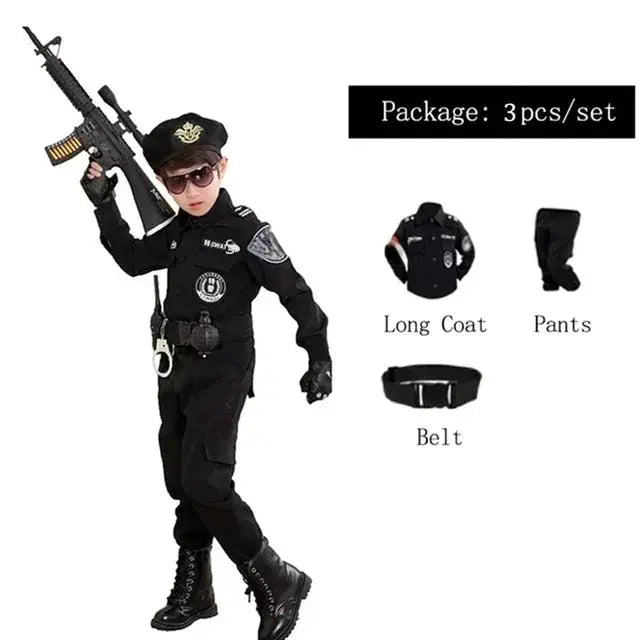 2025 Halloween Kinderen Politieagent Cosplay Kostuums Kids Kerstfeest Carnaval Politie Uniform Halloween Jongens Leger Kleding - ToylandEU