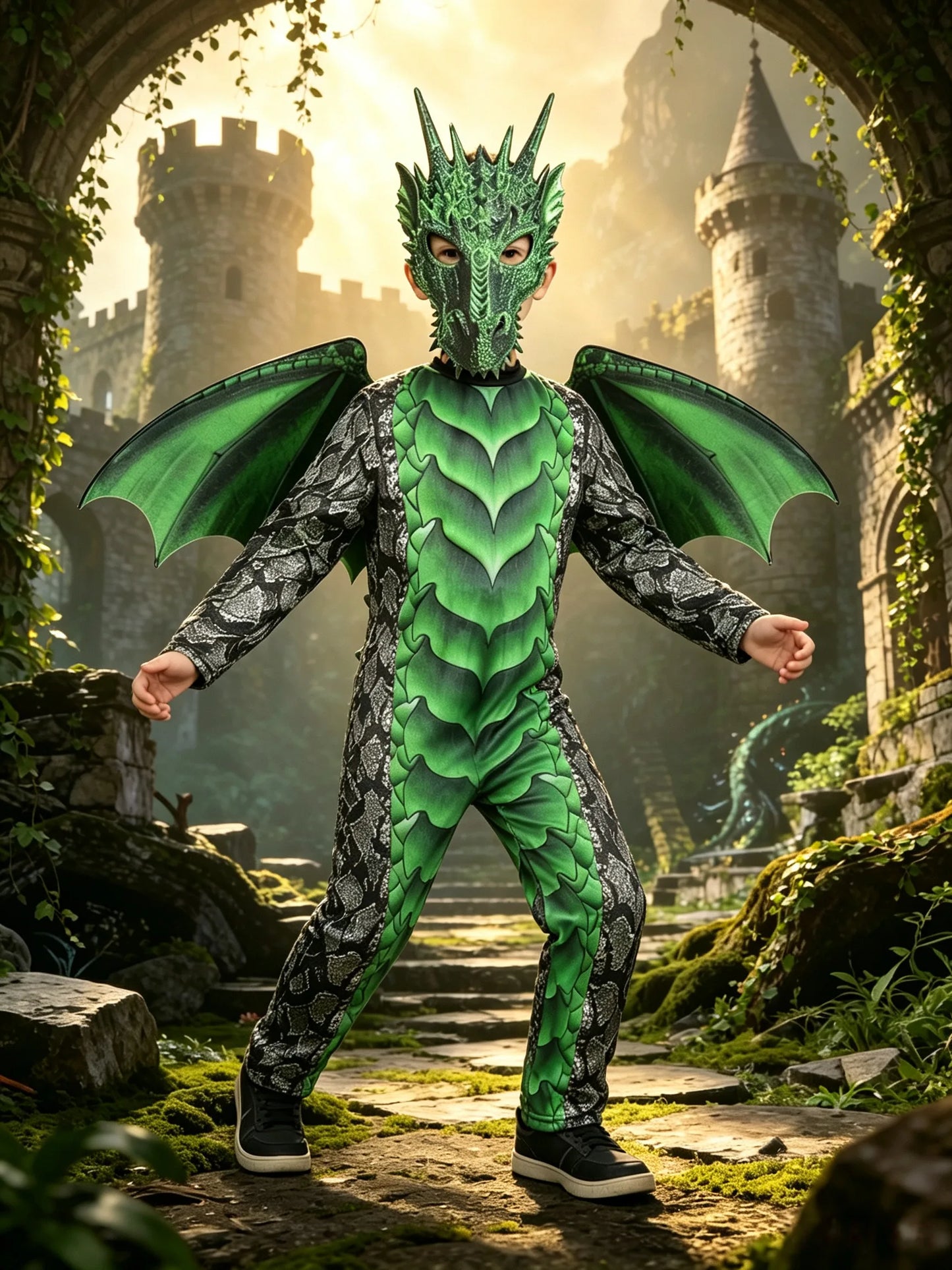 Kids Dragon Costume | Green Dragon | Jumpsuit With Wings