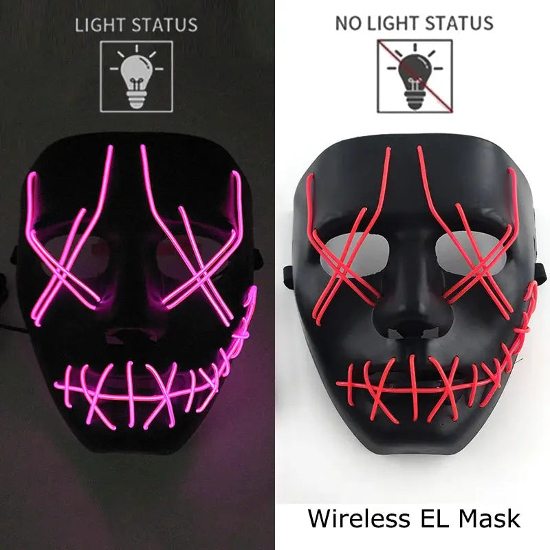 Wireless Halloween Neon LED Purge Mask Masque Masquerade Party Masks Light Grow in the Dark Horror Mask Glowing Masker - ToylandEU