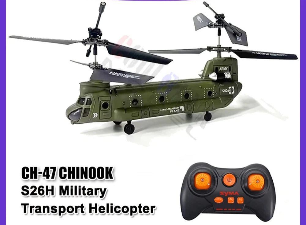 RC Remote Control Chinook CH-47 Helicopter Model S026H - 2.4G Double Paddle Transport Aircraft for Kids & Boys