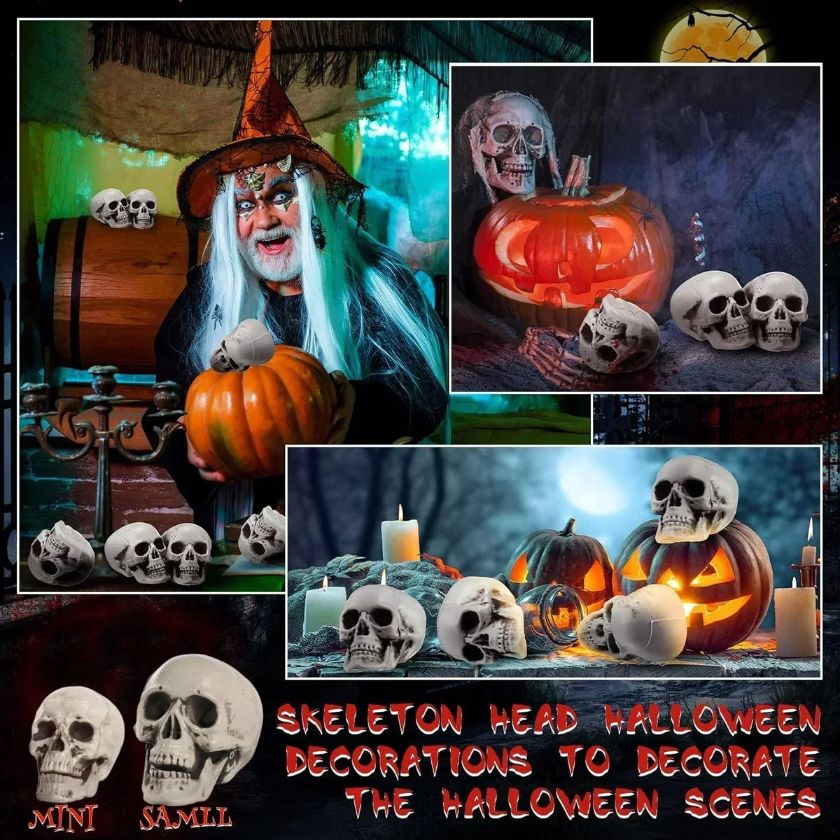 Mini Halloween Skull Heads | Plastic Material | Assorted Sizes | Desk Decor