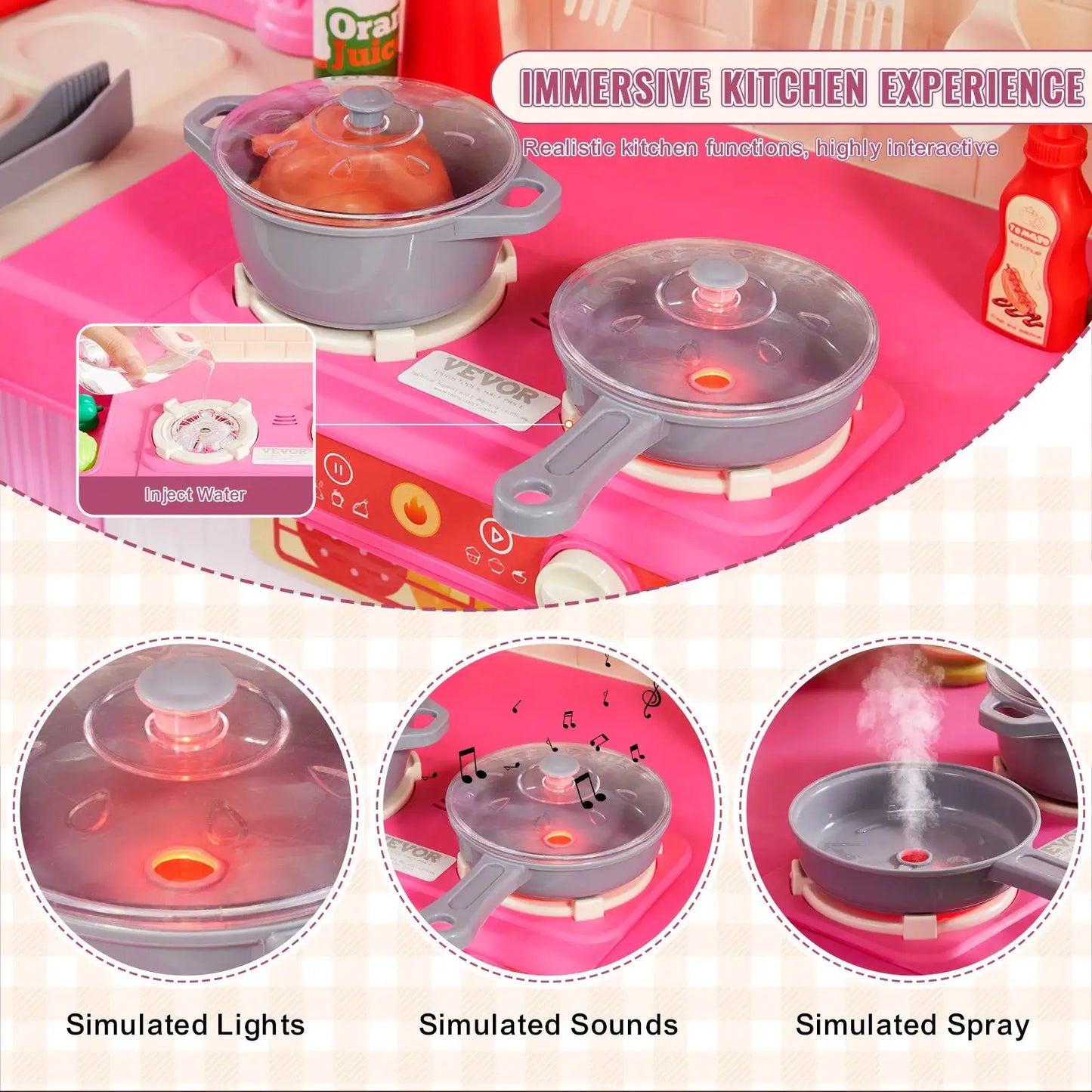 SucceBuy Kitchen Cooking Toys for Kids 74PCS Chef Playset with Sounds & Lights Children's Play House Toddlers Kitchenware - ToylandEU