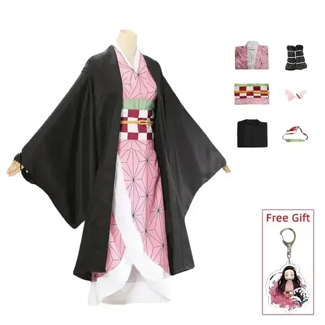 Anime Cosplay Suit | Nezuko Design | Polyester Knit | Women Halloween Set