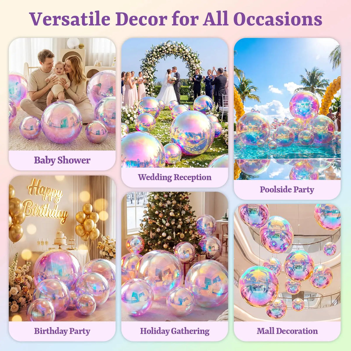 Inflatable Disco Ball | Iridescent Shine | Giant Party Prop | Set Of 6 With Pump