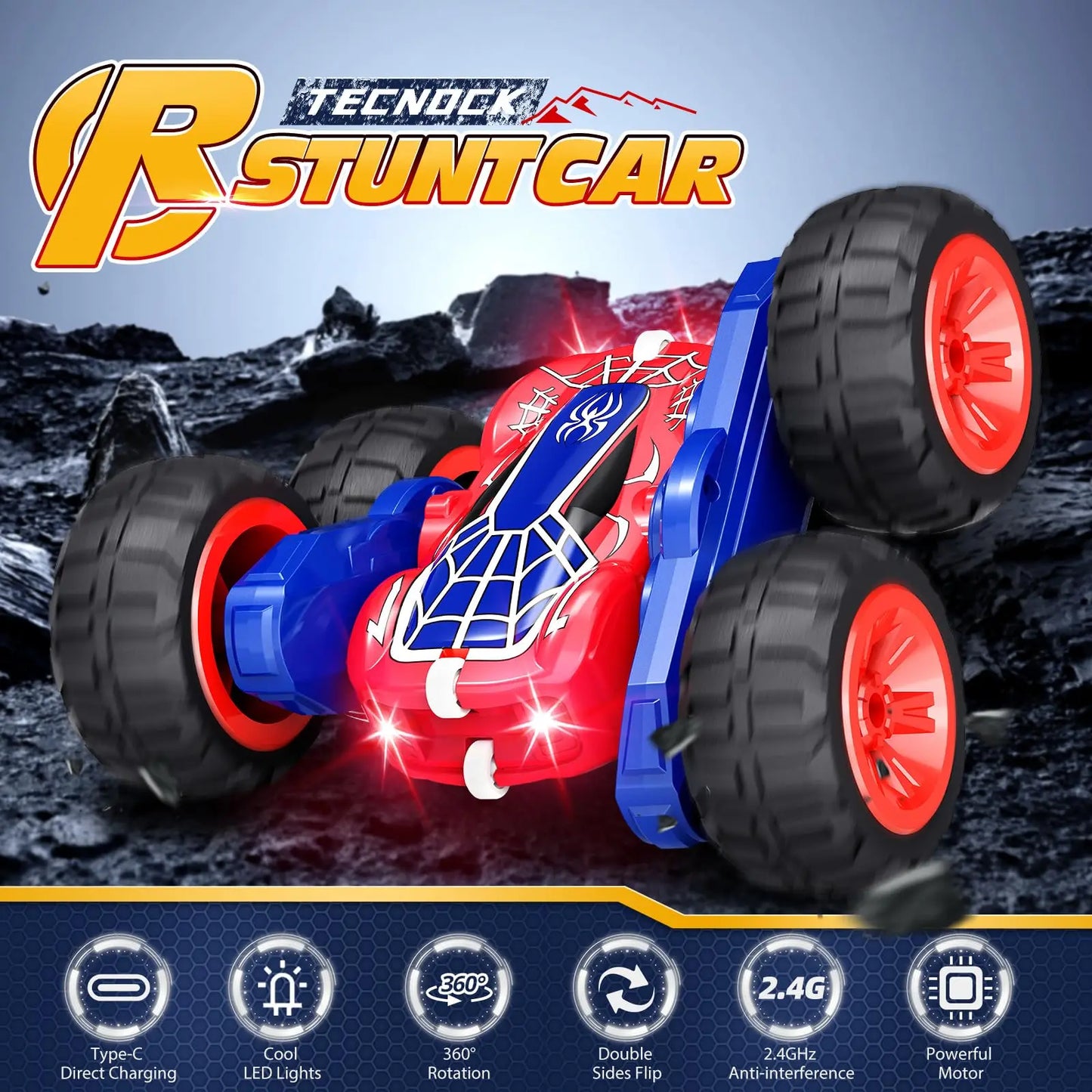 Ultimate Stunt Spider RC Car for Kids – 4WD, 360° Flips & Type-C Charge