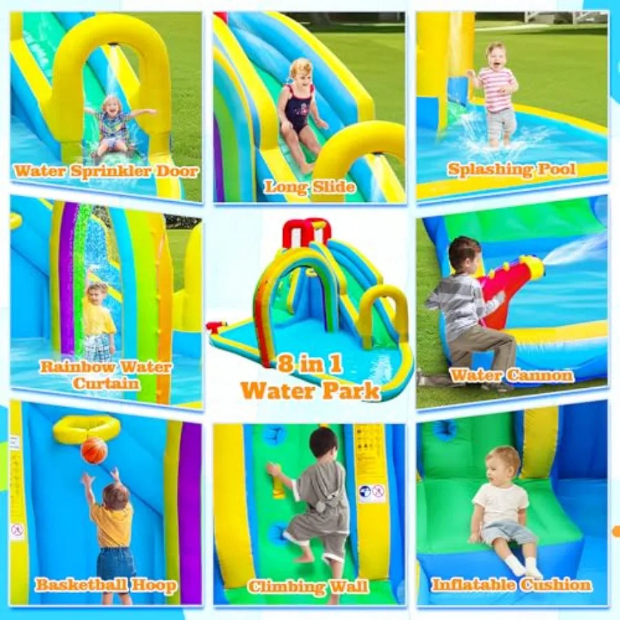 Inflatable Water Slide Park With Air Blower And Rainbow Sprinkler
