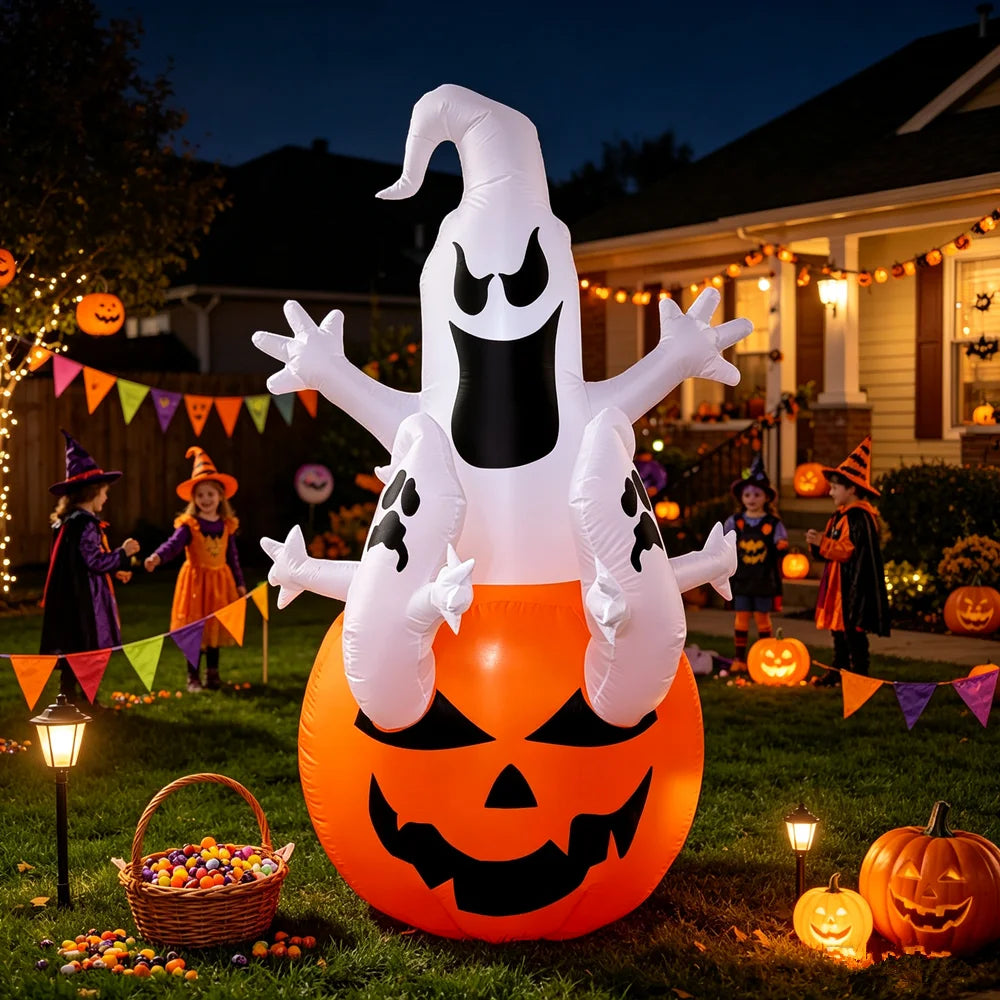 Halloween Inflatables | 4 Ft Tall | Ghost Pumpkin Design | Outdoor Lawn