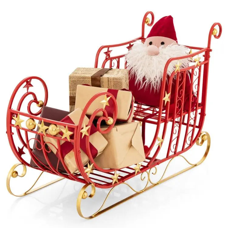Metal Santa Sleigh | Red Gold Finish | Outdoor Holiday Decor | 39 Inch