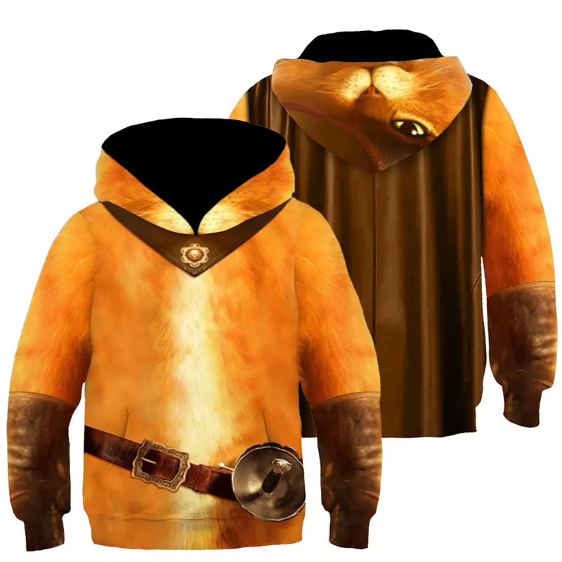 Unisex Puss in Boots Hoodie Costume with 3D Cape for Cosplay Fun!