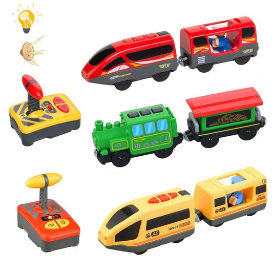 Electric Train Set with Remote Control and Wooden Railway Accessories - ToylandEU