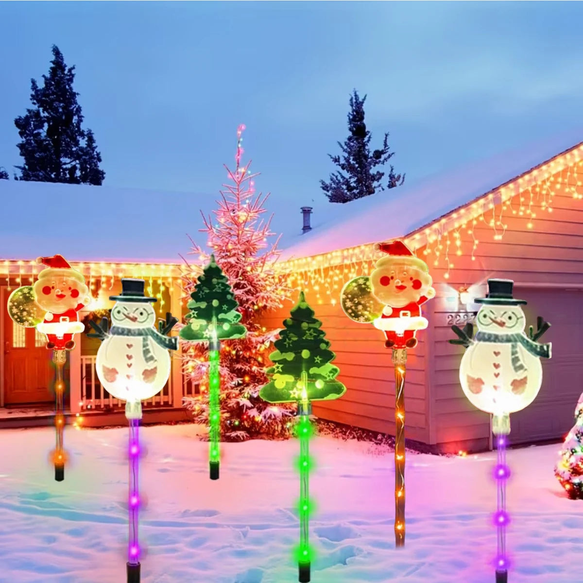 Solar Christmas Lawn Lights | 6 In 1 Set | Santa, Tree And Elk Decor