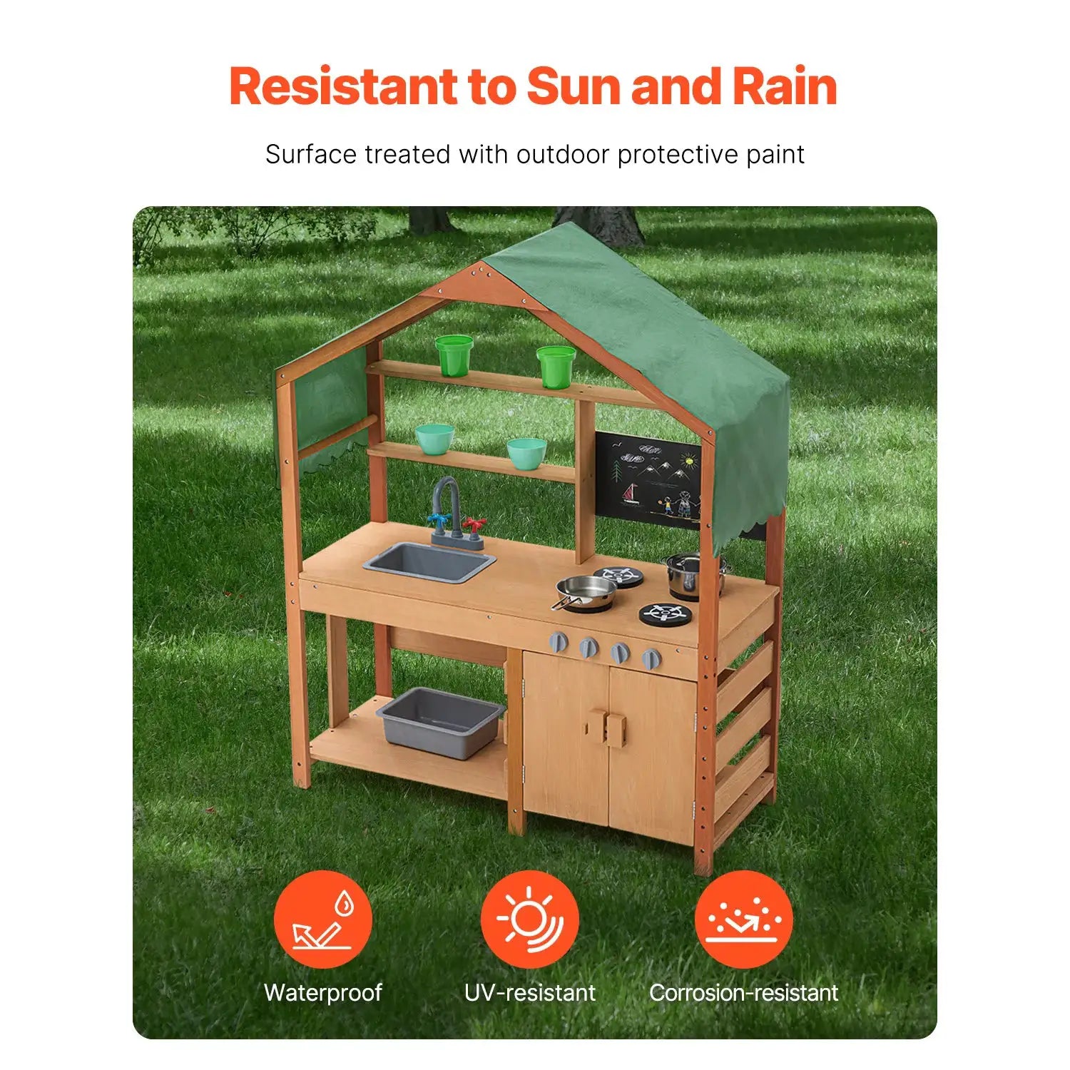 SucceBuy Mud Kitchen Cookware Toys Kids Outdoor Toddler Grocery Store Playset with Stoves Faucet for Children Birthday Gifts - ToylandEU