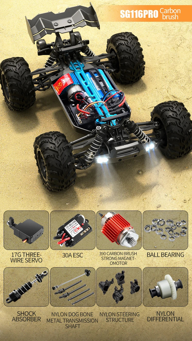 RC SG116 MAX 1:16 High-Speed 4WD RC Drift Racing Monster Truck - 70KM/H Off-Road Remote Control Car for Kids