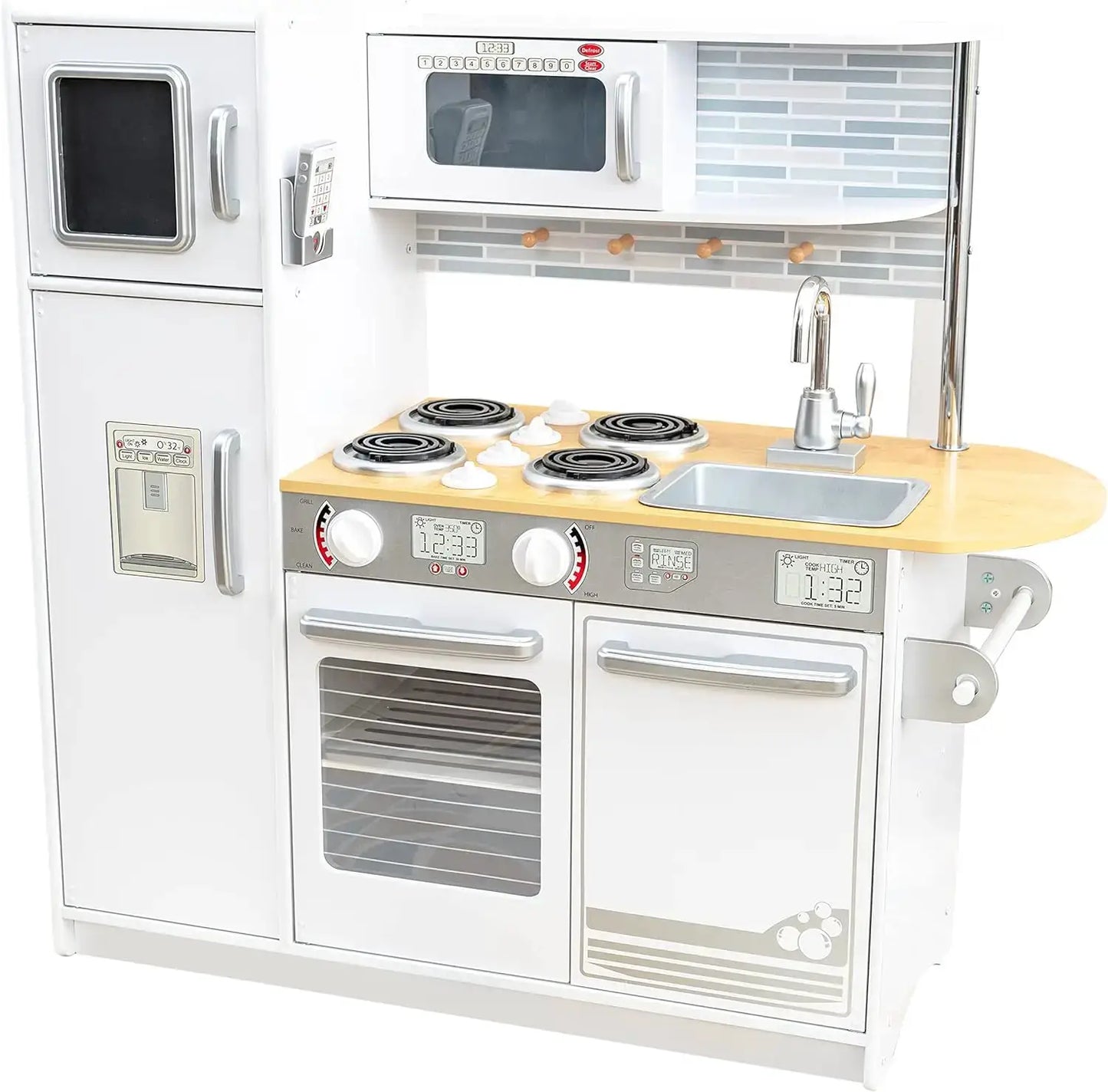 Uptown White Wooden Play Kitchen with Play Phone, Chalkboard & Towel Rack, Gift for Ages 3+ - ToylandEU