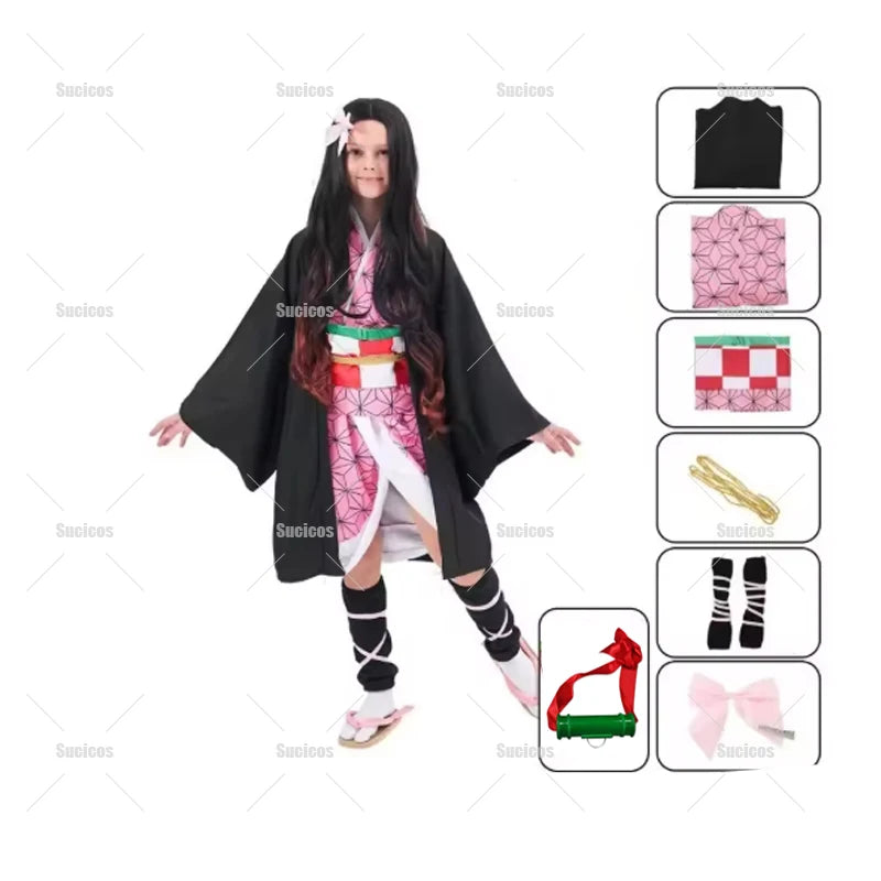 Nezuko Cosplay Props | Faux Leather Horns | Fang Teeth Set | Unisex Party Wear