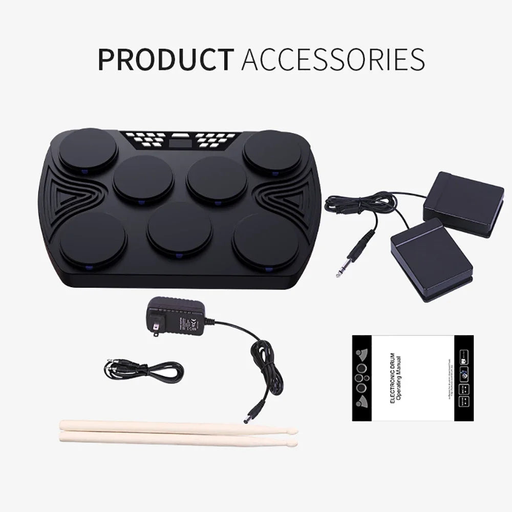 Portable USB Rechargeable Electronic Drum Set With 7 Pads
