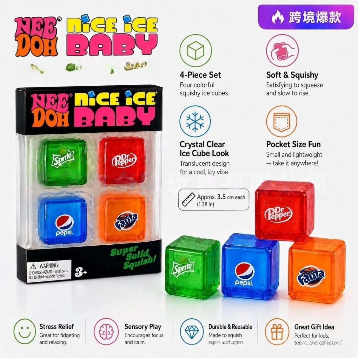 Sensory Stress Cube | Pinch Relief Design | 4 Pack Assorted Colors | Ages 14 Plus