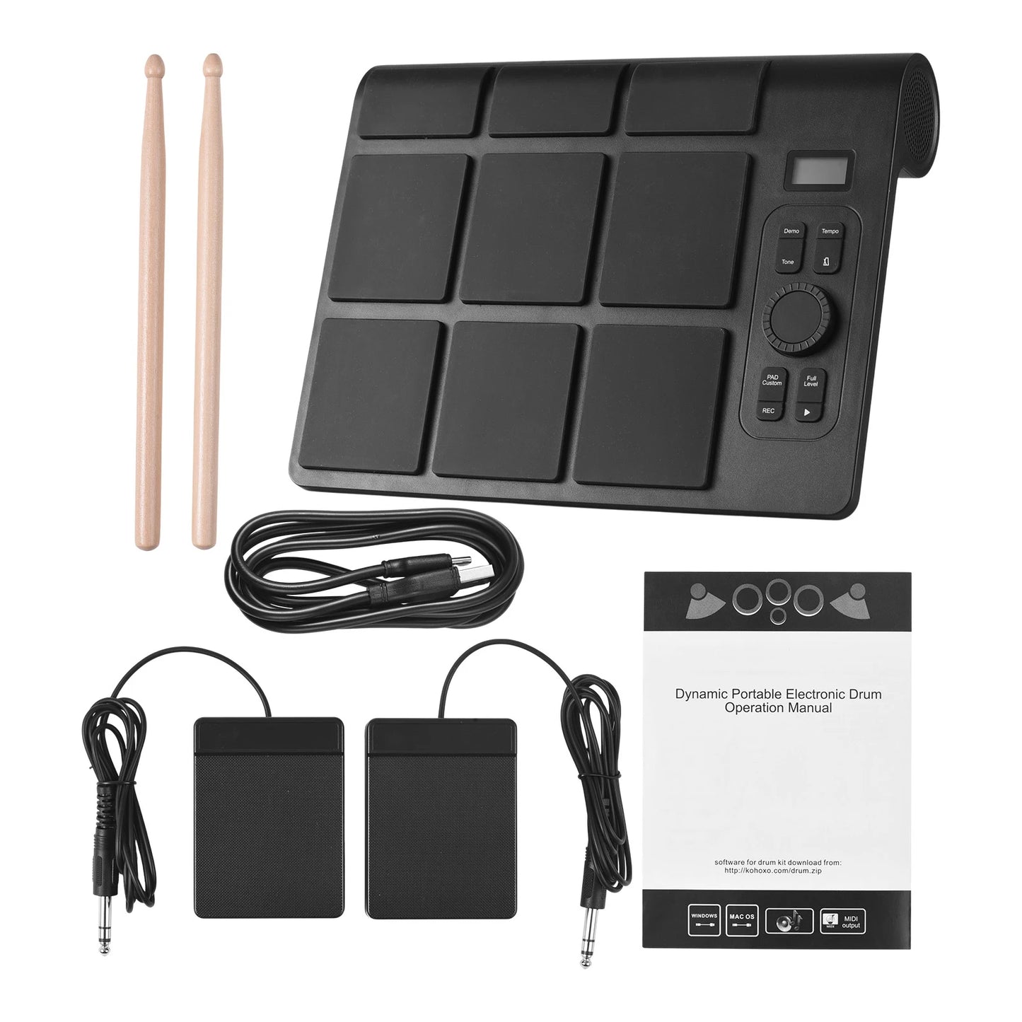 Portable Electronic Drum Set With 9 Pads And MIDI Controller