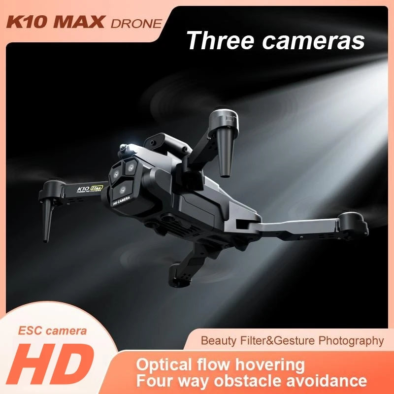 New K10 Max RC Drone HD Triple Camera Optical Flow Positioning