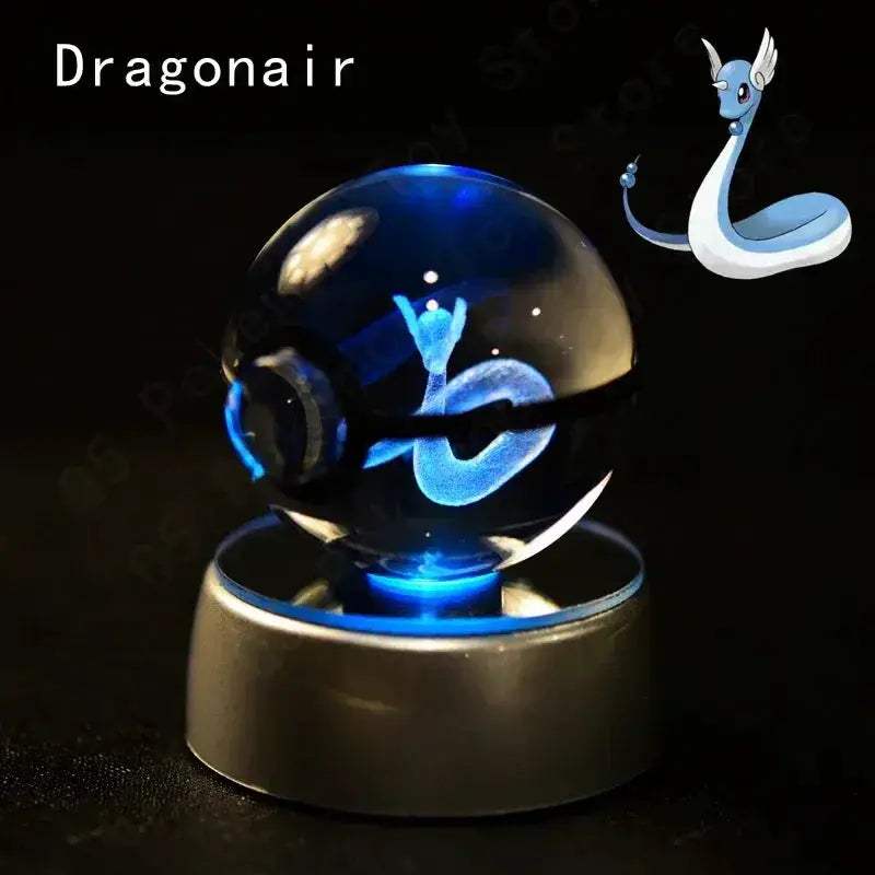 Pokemon 3D Crystal Ball Pokeballs with LED Light Base, Kids Anime Toy Gifts - CLOUDANIMESTUDIO