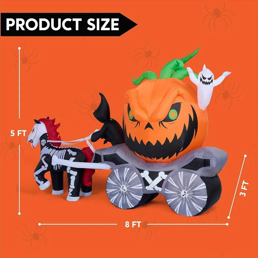 Inflatable Pumpkin Carriage | 8 Feet | Built In LED Lights | Yard Decor