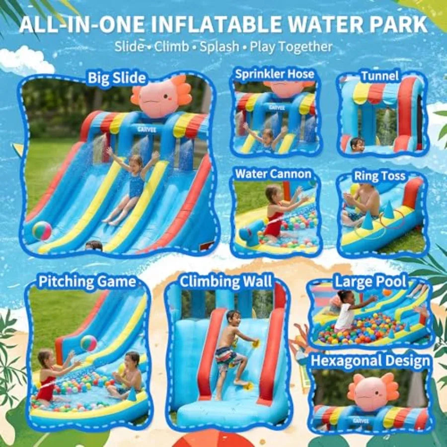 Inflatable Water Park With Dual Slides Durable Bounce House