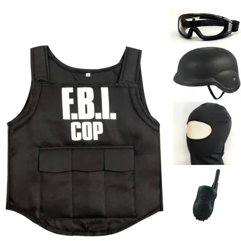 Kids SWAT Team Costume Set with Bulletproof Vest & Helmet for Fun Adventures