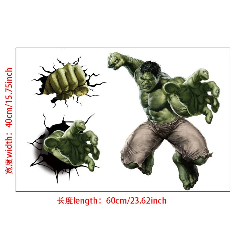 3D Wall Sticker | Avengers Theme | 60x40 cm | Hulk Iron Man Captain America Thor