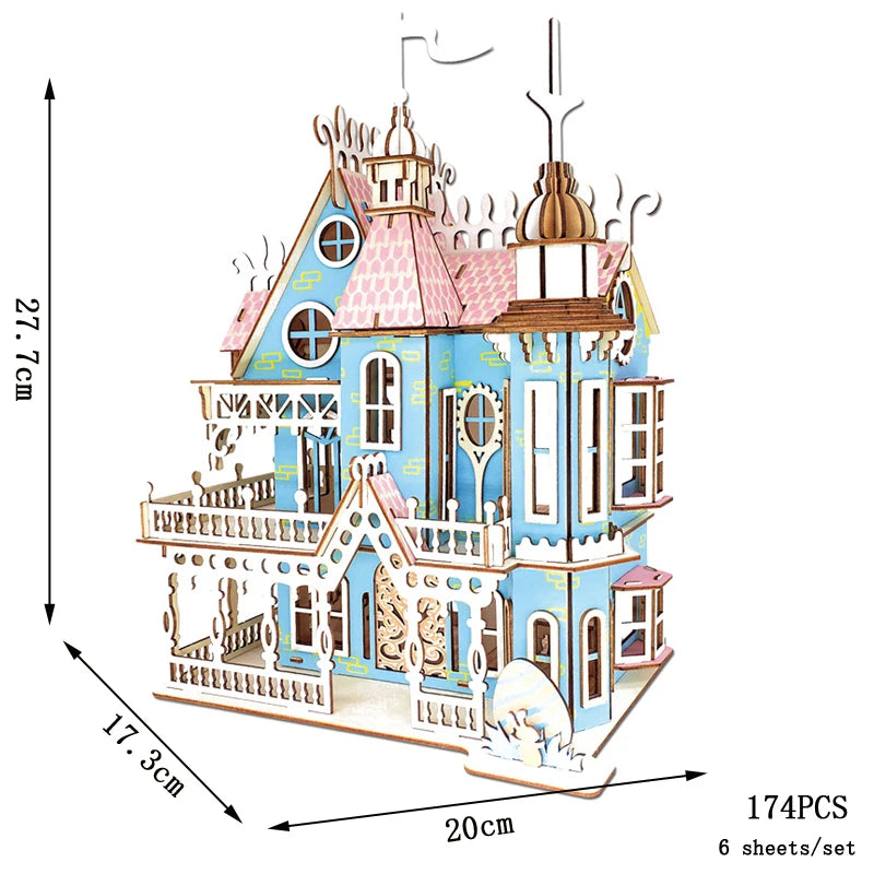 3D Wooden Doll House Puzzle | Villa DIY Kit | Educational Toy | Ages 6-12