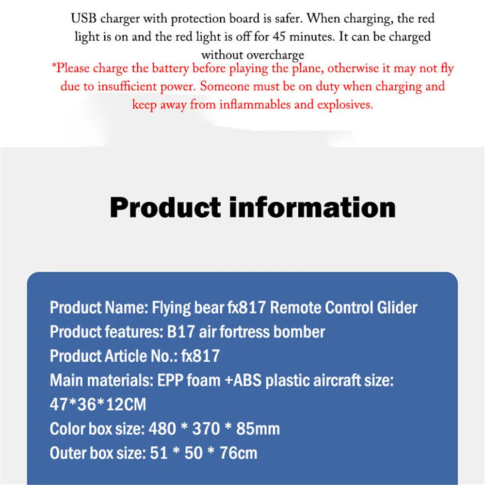 RC FX817 B17 Remote Control Fighter Plane - 2.4G 2CH Foam RC Aircraft for Kids, Perfect Gift for Children