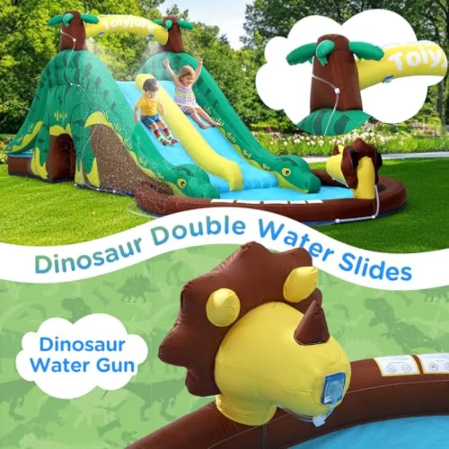 Inflatable Water Slide With Dual Slides And Splash Pool