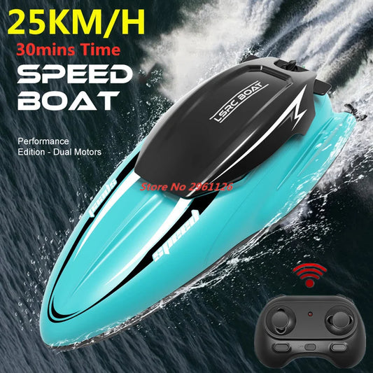 RC 25KM/H Waterproof Rechargeable Electric Remote Control Speedboat - 100M Range, 30 Min Flight Time, Ideal Summer Water Toy for Ages 14+