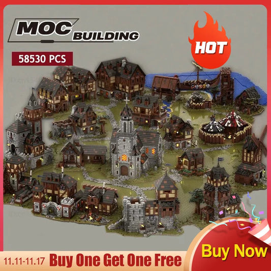 MOC Ultimate Medieval Village Building Blocks Model - Full Set with Castle - ToylandEU