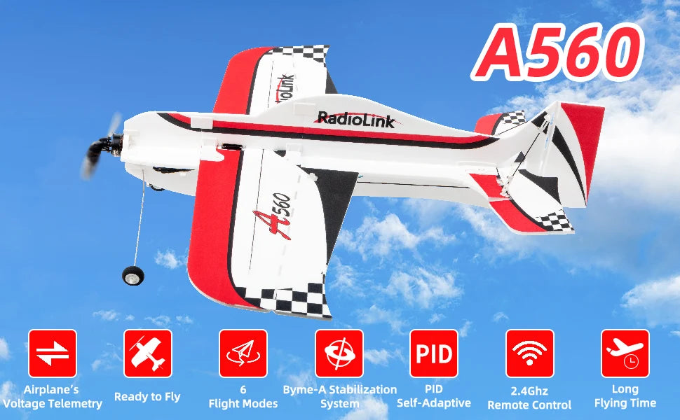 RC RadioLink A560 4CH RTF PNP 3D EPP RC Airplane for Beginners - Long Range Gyro-Controlled Remote Control Plane, Indoor/Outdoor Use, 4KM Distance