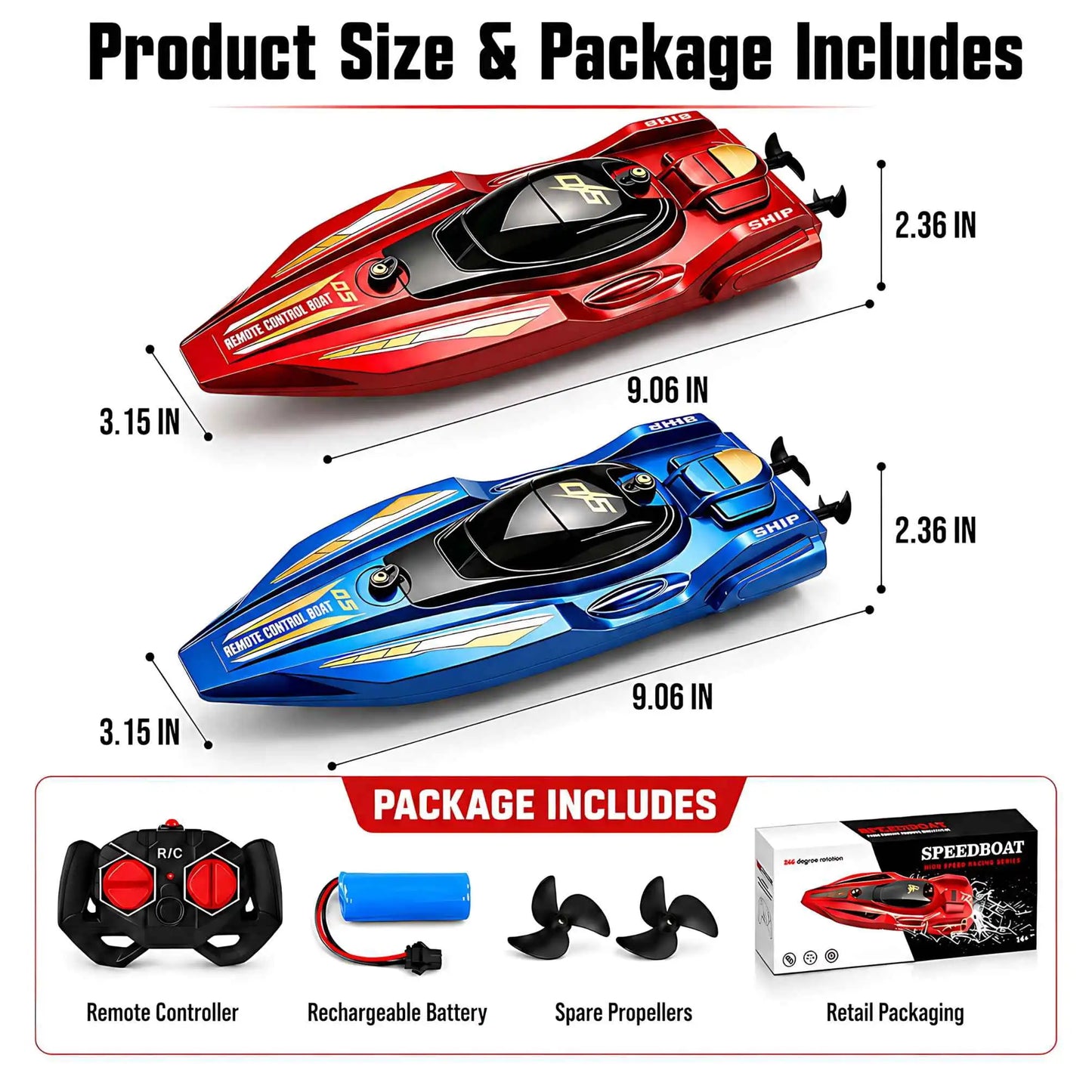 RC Speed Boat Set | Dual Motor | 2.4GHz 4-Channel MODE2 | 2 Pack
