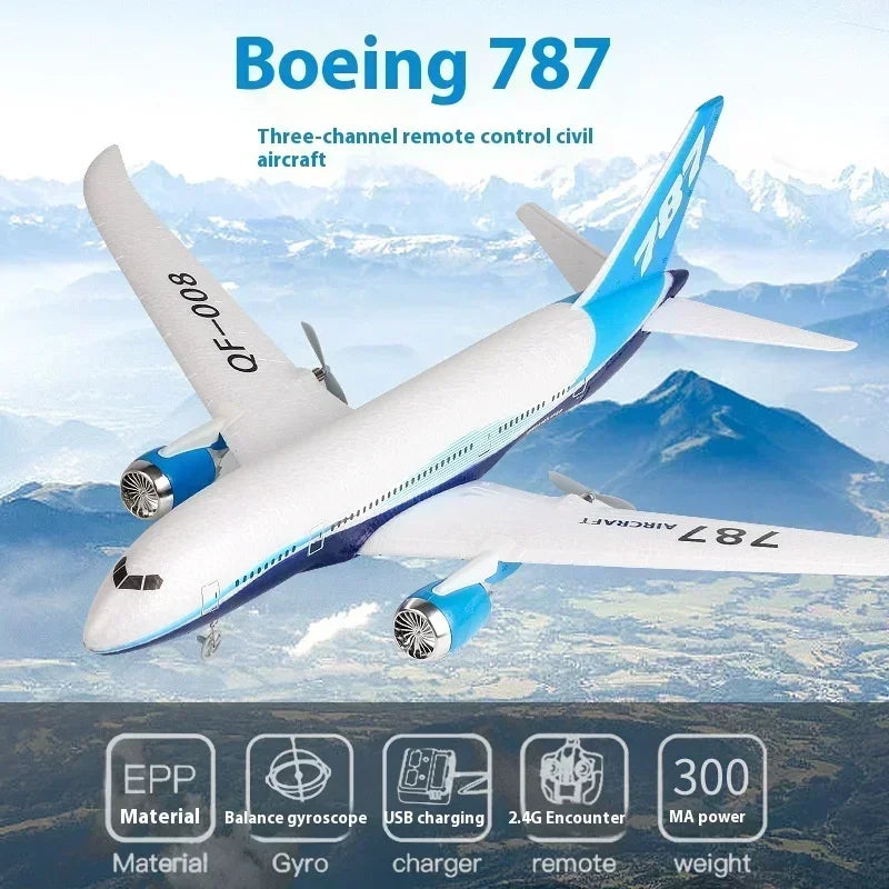 RC Boeing 787 Glider Qf008 2.4G Electric Remote Control Plane - Outdoor Foam Aircraft Toy - App-Controlled with Camera Mount