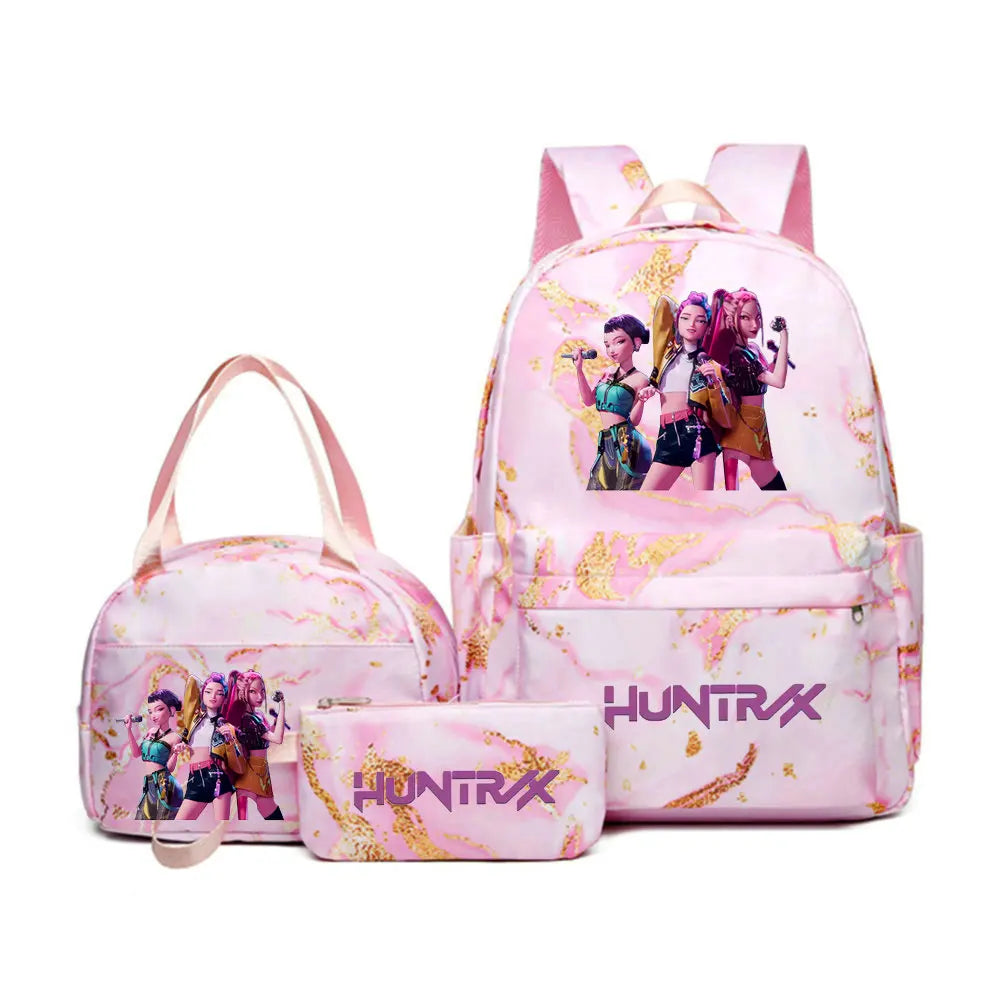 Backpack | Demon Hunters Cartoon Print | 20-35L Capacity | 3-Piece Lunch Bag Set